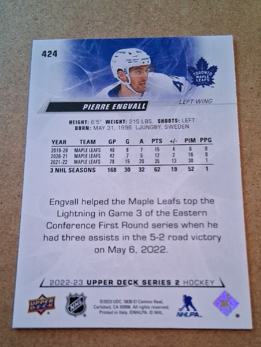 Toronto Maple Leafs Pierre Engvall Hockey Card - White & Blue - Picture 2 of 4